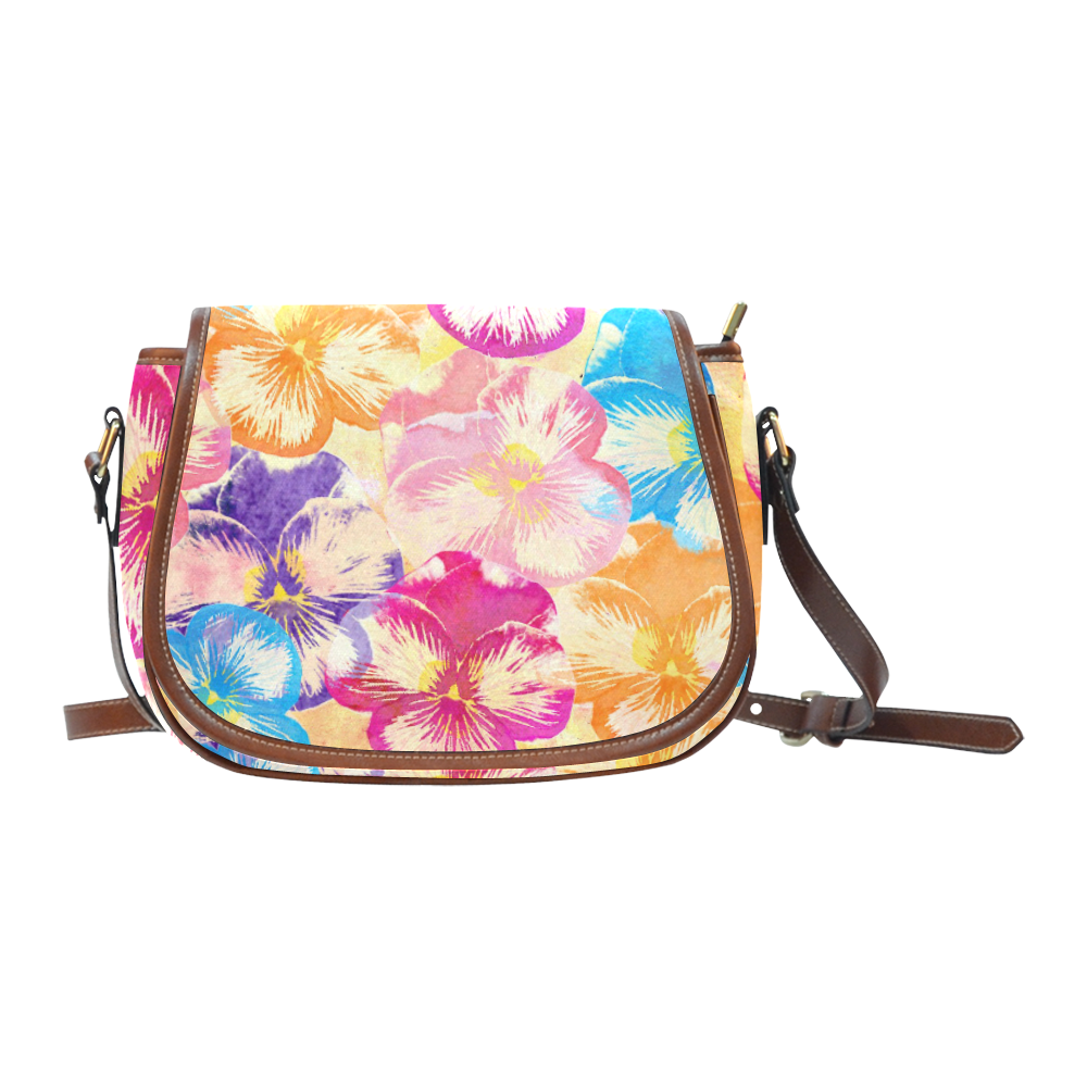 Pansy flowers Saddle Bag/Small (Model 1649) Full Customization