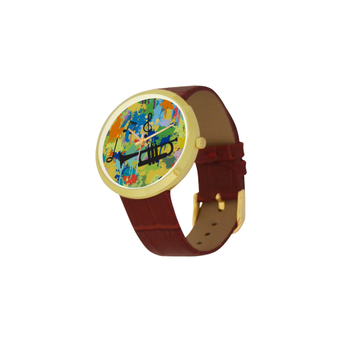 Let´s Musik Black Shape Colorful Splash Women's Golden Leather Strap Watch(Model 212)