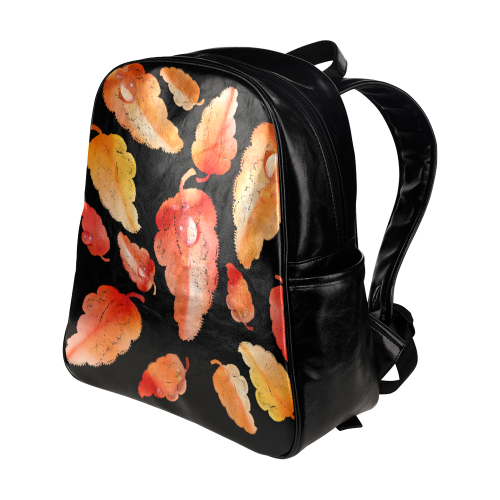Red- orange leaves Multi-Pockets Backpack (Model 1636)