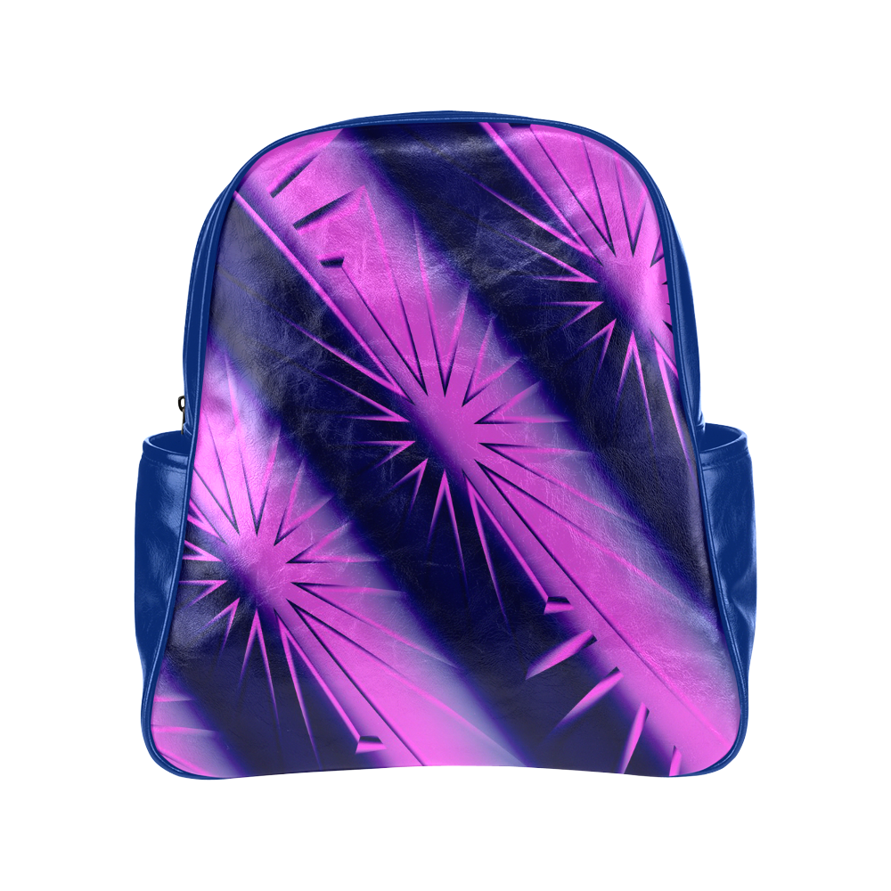 Purple and Blue Starburst Abstract Multi-Pockets Backpack (Model 1636)