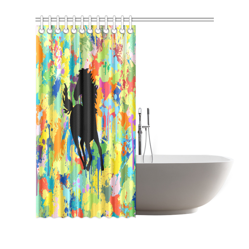 Horse Shape Template Colorful Splash Shower Curtain 72"x72"