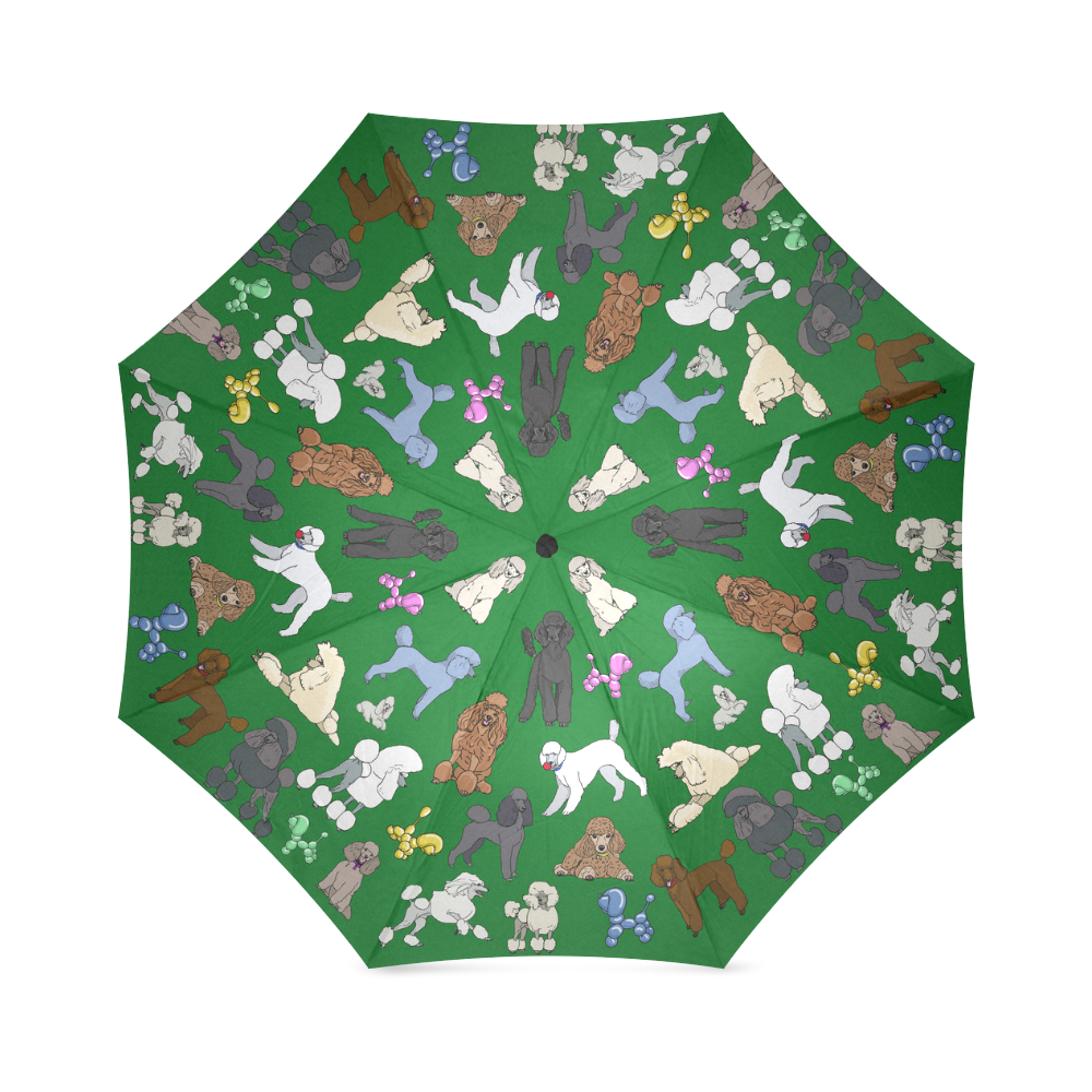 poodle umbrella hunter green Foldable Umbrella (Model U01)