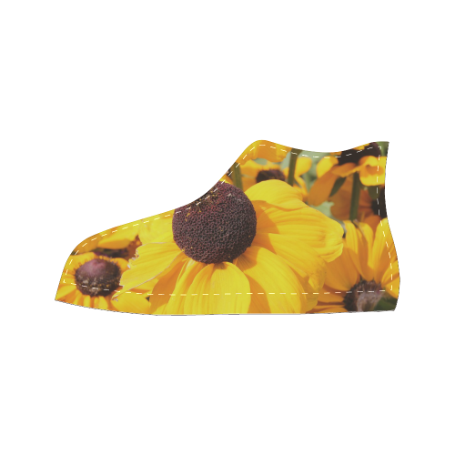 Yellow Flowers (black) Women's Classic High Top Canvas Shoes (Model 017)