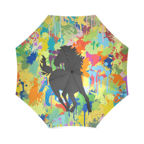 Horse Black Shape Colorful Splash Y Background Foldable Umbrella (Model U01)
