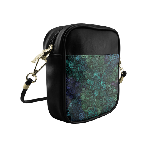Turquoise Psychedelic Rose Sling Bag (Model 1627)