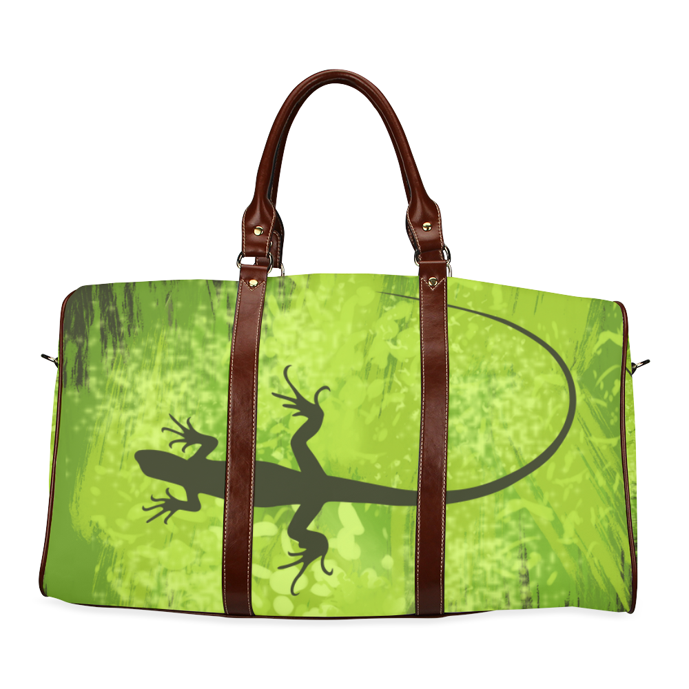 Green Lizard Shape Painting Dark Green Waterproof Travel Bag/Small (Model 1639)