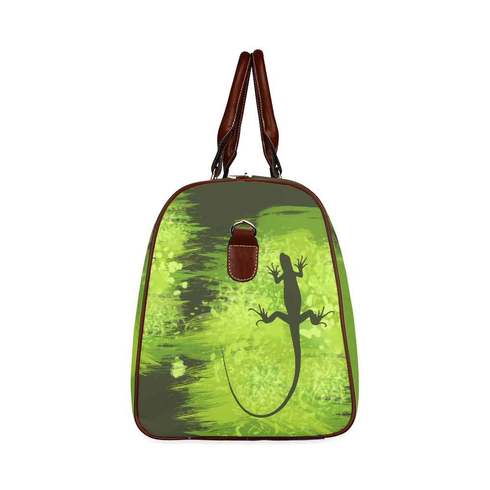 Green Lizard Shape Painting Dark Green Waterproof Travel Bag/Small (Model 1639)