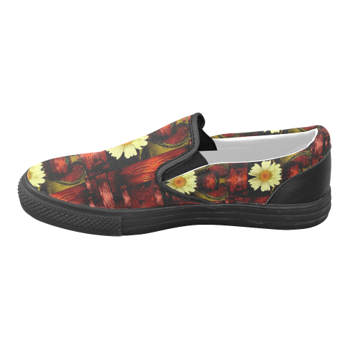 Love and flowers in the colors of love popart Women's Unusual Slip-on Canvas Shoes (Model 019)