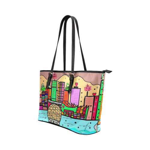 Vancouver Popart by Nico Bielow Leather Tote Bag/Large (Model 1651)