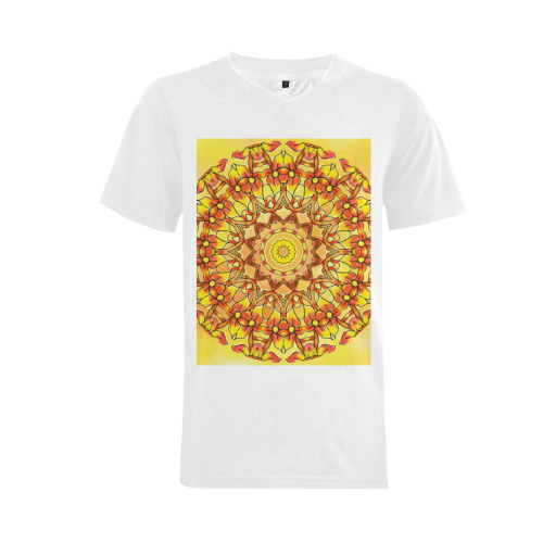 Orange Yellow Sunflower Mandala Red Zendoodle Men's V-Neck T-shirt  Big Size(USA Size) (Model T10)