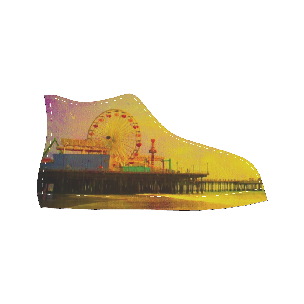 Yellow Purple Santa Monica Pier (black) Women's Classic High Top Canvas Shoes (Model 017)