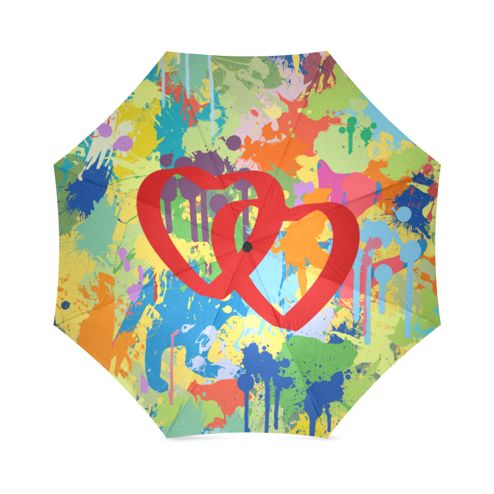 Love Hearts Colorful Splash Design Foldable Umbrella (Model U01)