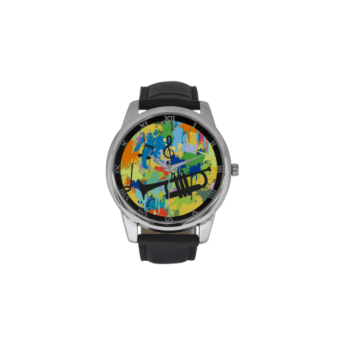 Let´s Musik Black Shape Colorful Splash Men's Leather Strap Large Dial Watch(Model 213)