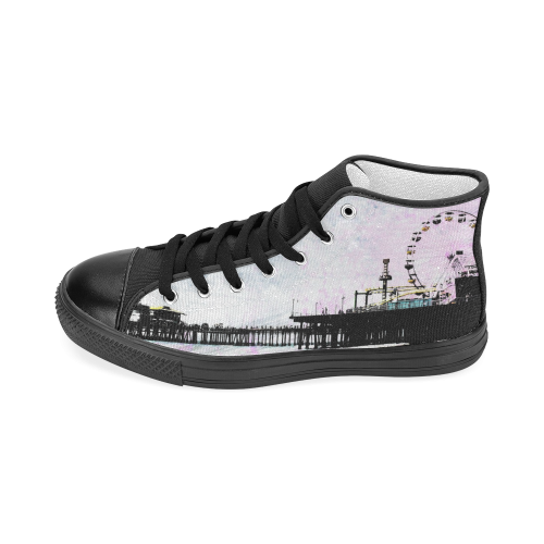 Pink Grunge Santa Monica Pier (black) Women's Classic High Top Canvas Shoes (Model 017)