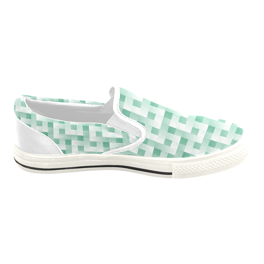 Mint/White Square Pattern Women's Unusual Slip-on Canvas Shoes (Model ...