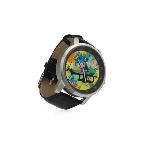 Let´s Musik Black Shape Colorful Splash Unisex Stainless Steel Leather Strap Watch(Model 202)