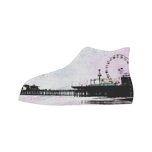 Pink Grunge Santa Monica Pier (black) Women's Classic High Top Canvas Shoes (Model 017)