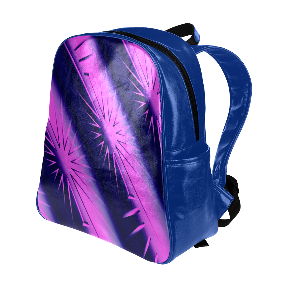 Purple and Blue Starburst Abstract Multi-Pockets Backpack (Model 1636)