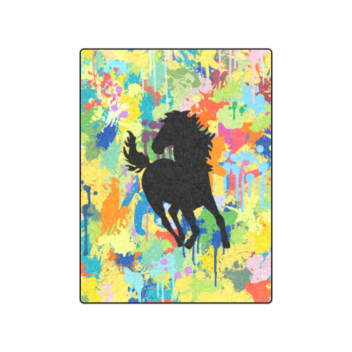 Horse Shape Template Colorful Splash Blanket 50"x60"