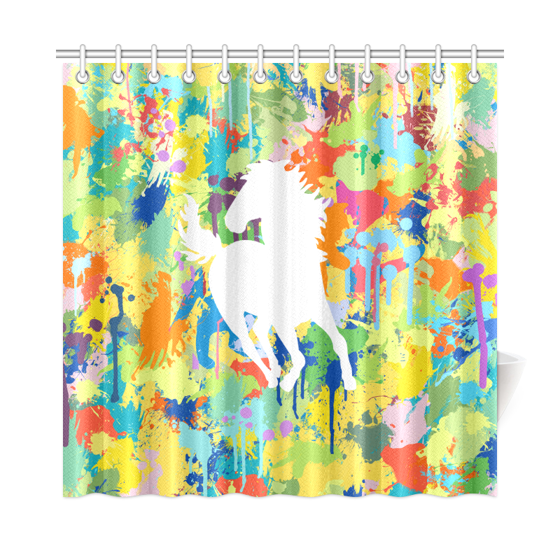 Horse Shape Template Colorful Splash Shower Curtain 72"x72"