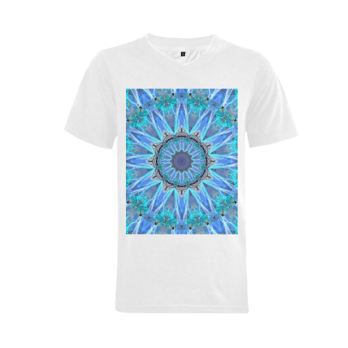 Sapphire Ice Flame, Cyan Blue Crystal Wheel Men's V-Neck T-shirt  Big Size(USA Size) (Model T10)