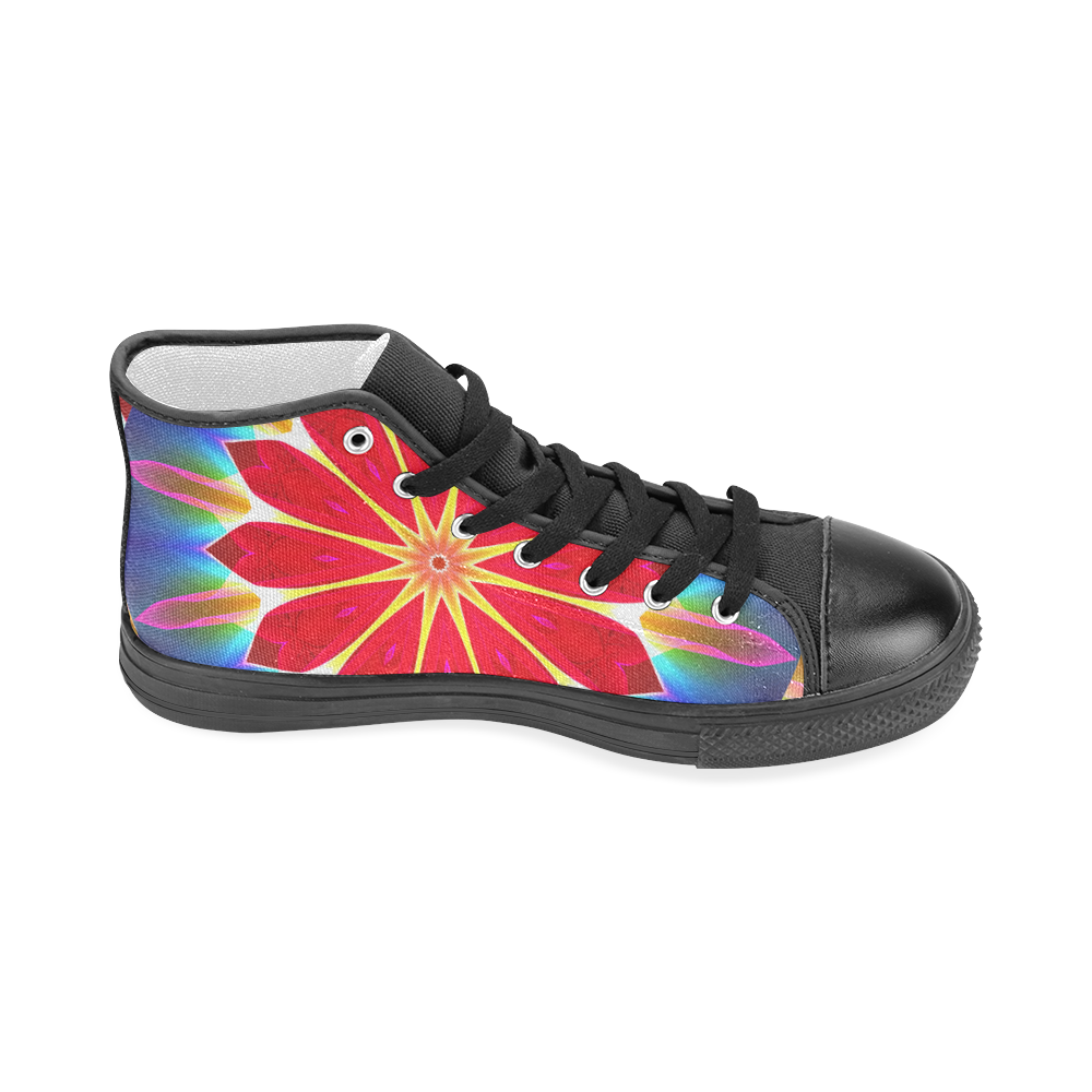 Blue Ice Flowers Red Abstract Modern Petals Zen Men’s Classic High Top Canvas Shoes (Model 017)