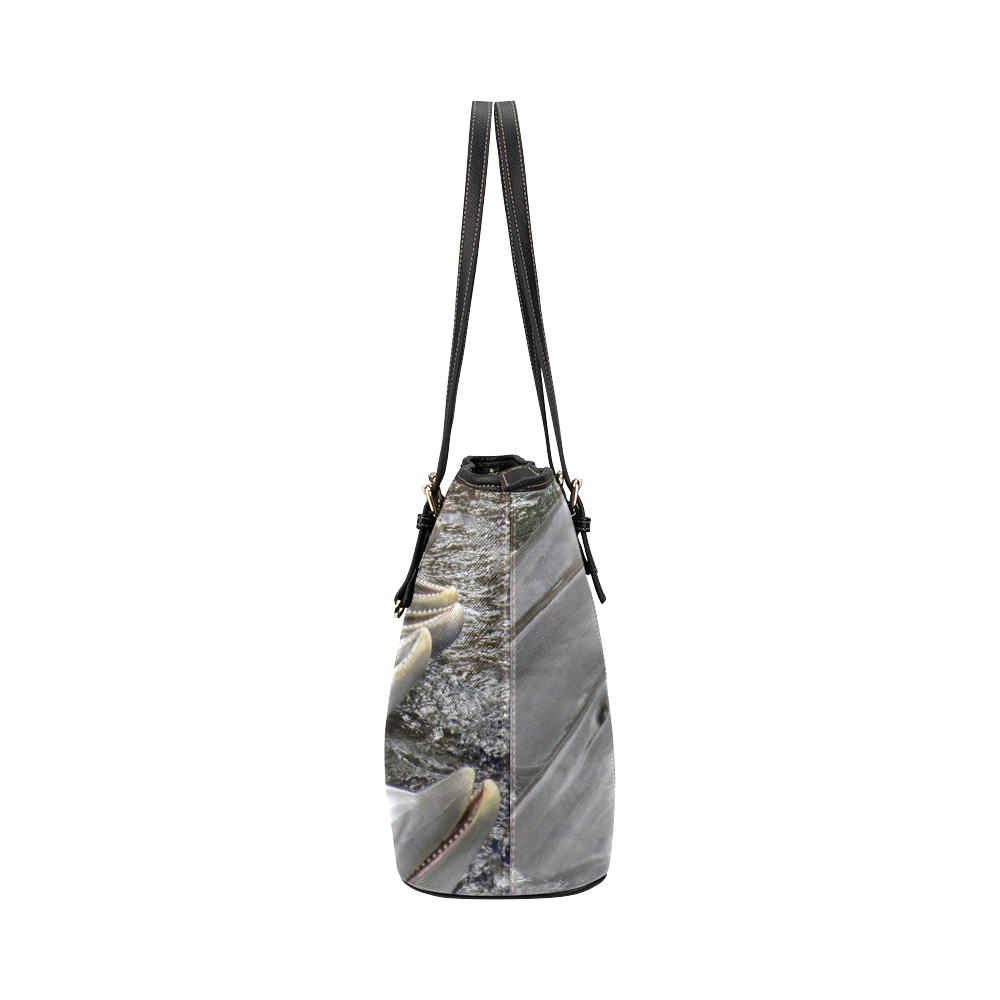 Dolphin Smiles Leather Tote Bag/Small (Model 1651)