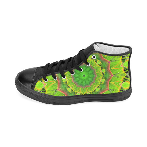 Golden Green Foliage Ferns Abstract Summer Days Men’s Classic High Top Canvas Shoes (Model 017)