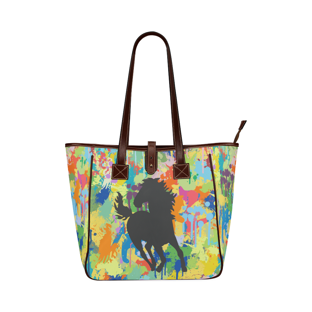 Horse Black Shape Colorful Splash Classic Tote Bag (Model 1644)