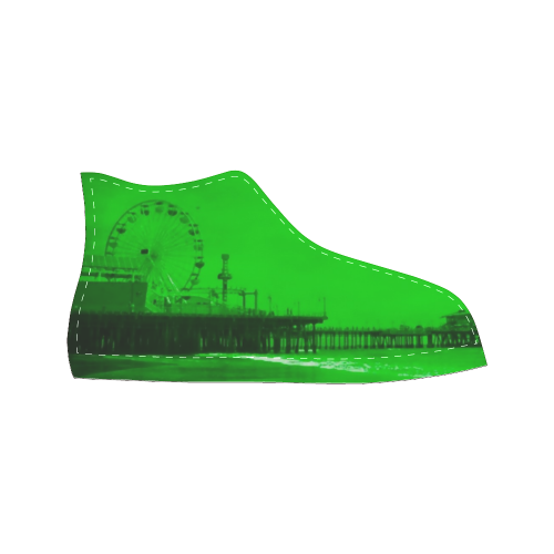 Ghostly Green Santa Monica Pier (black) Women's Classic High Top Canvas Shoes (Model 017)