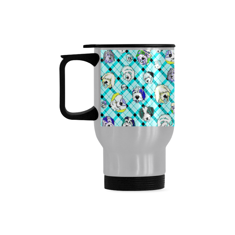 S6 MUG Plaid Sheepies-CRAZY AQUA Travel Mug (Silver) (14 Oz)