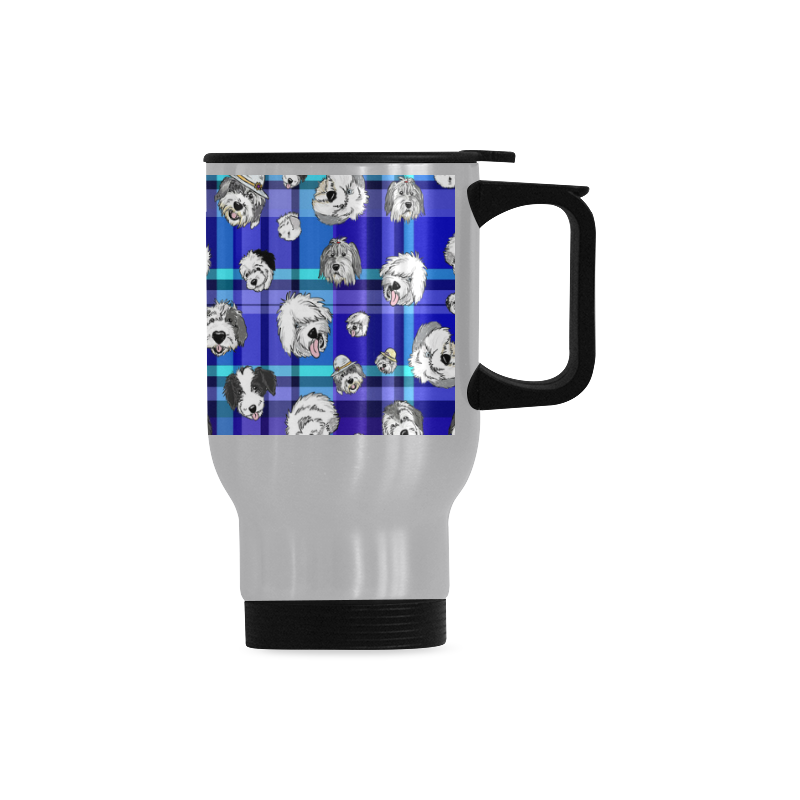 MUG Plaid Sheepies-BLUE Travel Mug (Silver) (14 Oz)