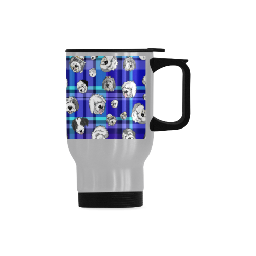 MUG Plaid Sheepies-BLUE Travel Mug (Silver) (14 Oz)