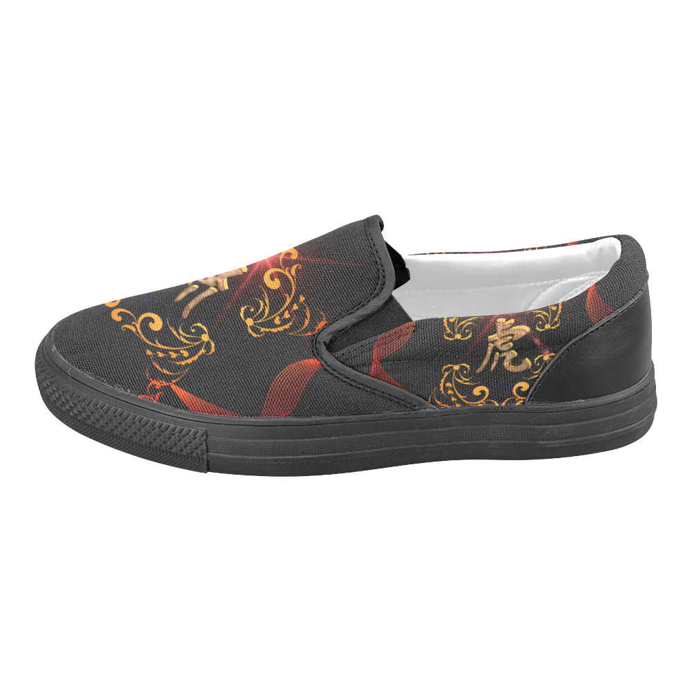 Hieroglyph, the tiger Women's Unusual Slip-on Canvas Shoes (Model 019)