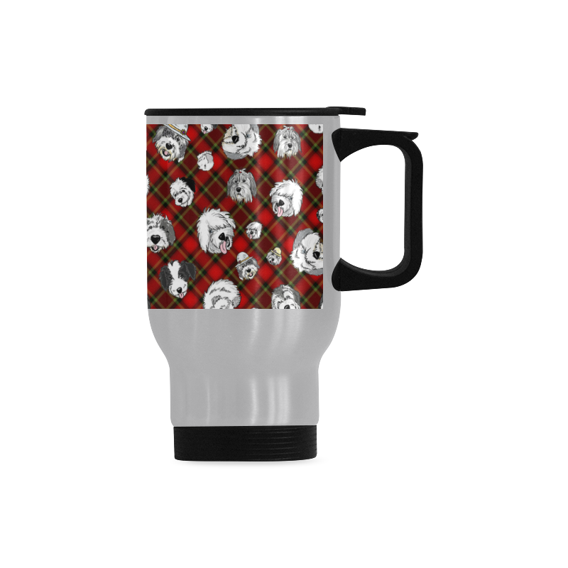 Plaid Sheepies-RED Travel Mug (Silver) (14 Oz)