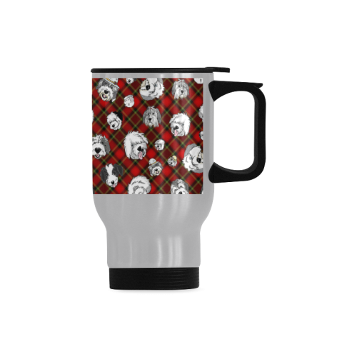 Plaid Sheepies-RED Travel Mug (Silver) (14 Oz)