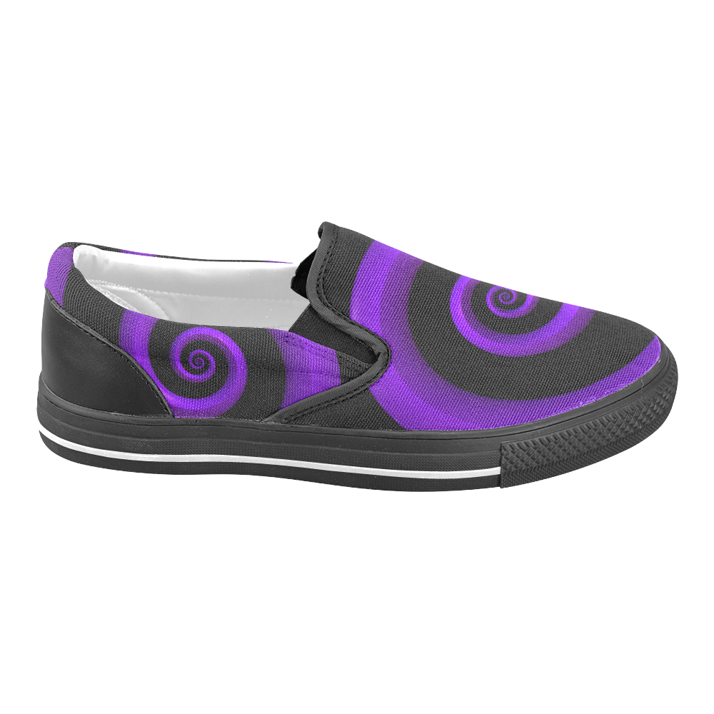 Purple/Black Spiral Women's Unusual Slip-on Canvas Shoes (Model 019)