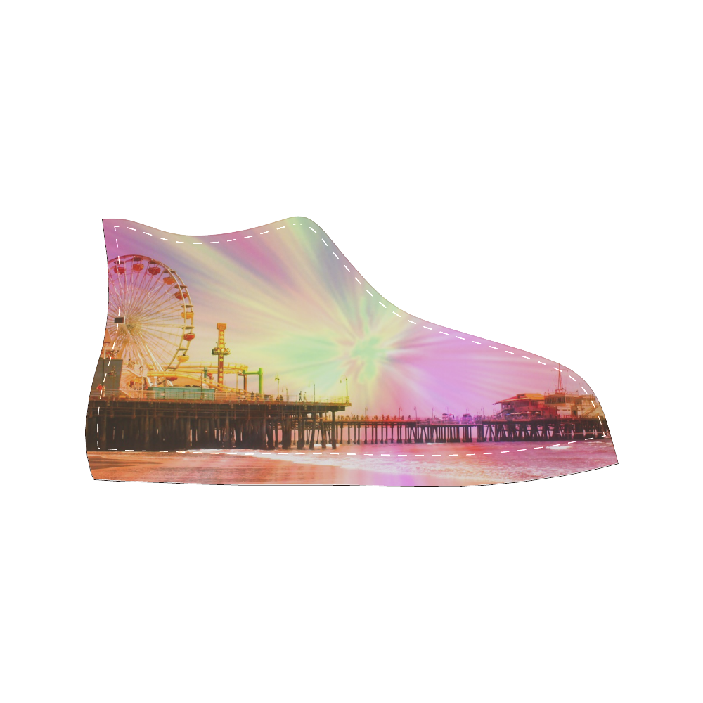Pink Explosion Santa Monica Pier (black) Women's Classic High Top Canvas Shoes (Model 017)