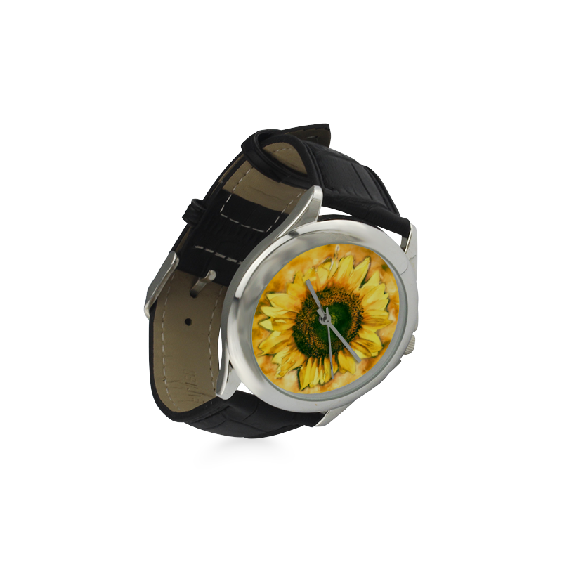 Painting Sunflower - Life is in full bloom Women's Classic Leather Strap Watch(Model 203)