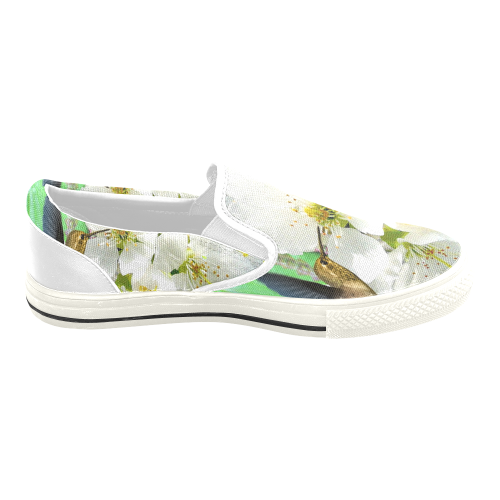 Peach Blossom Hummingbird Women's Unusual Slip-on Canvas Shoes (Model 019)