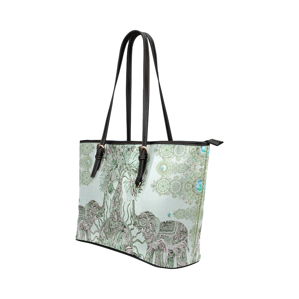 indes 3-2 green Leather Tote Bag/Small (Model 1651)