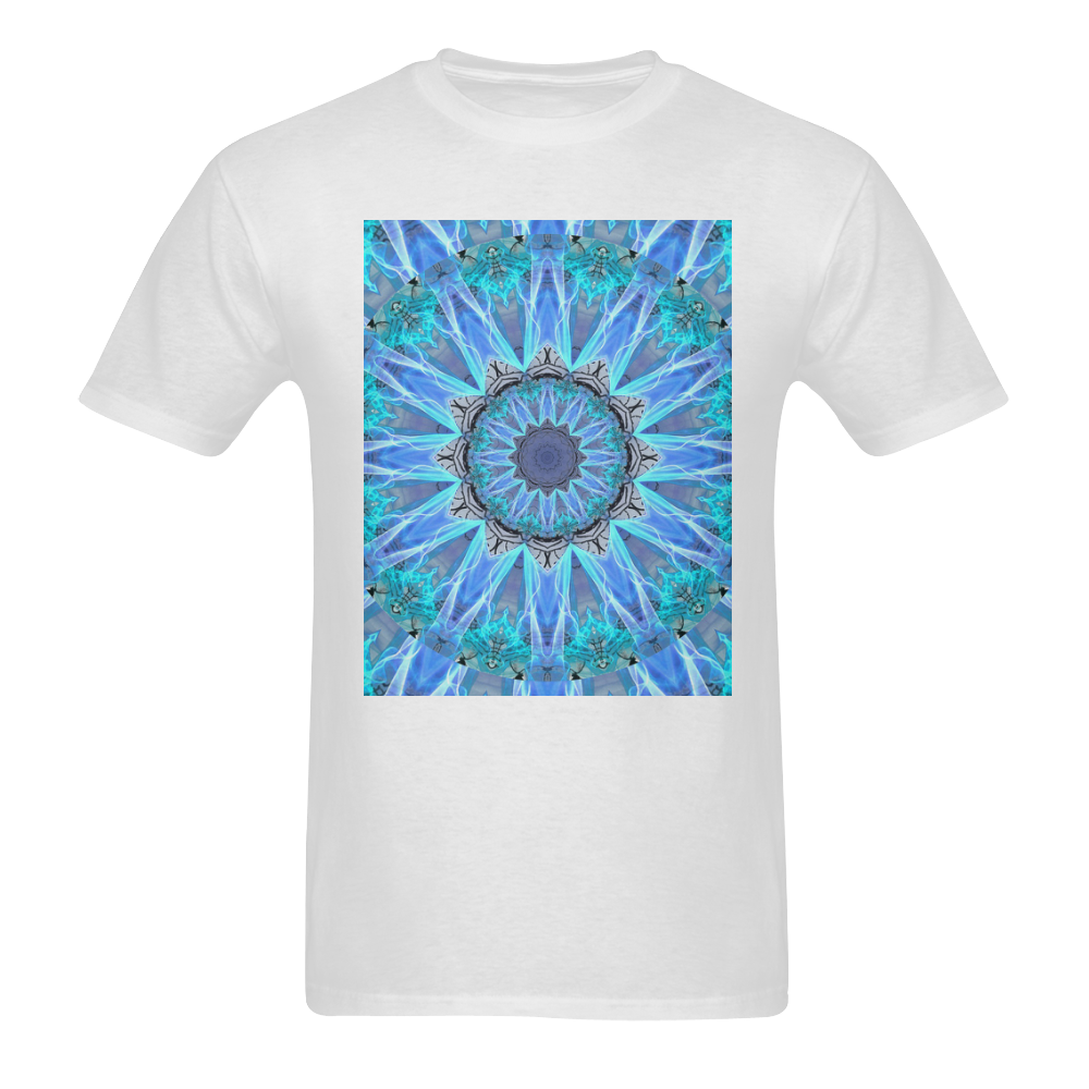 Sapphire Ice Flame, Cyan Blue Crystal Wheel Men's T-Shirt in USA Size (Two Sides Printing)