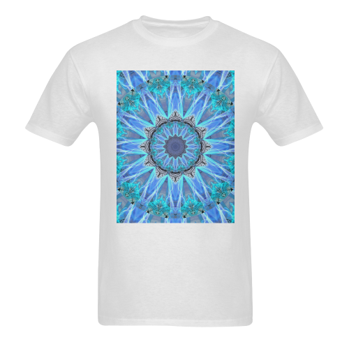 Sapphire Ice Flame, Cyan Blue Crystal Wheel Men's T-Shirt in USA Size (Two Sides Printing)