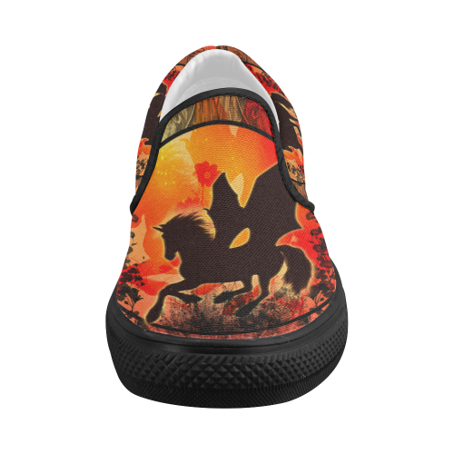 Wonderful black unicorn silhouette Women's Slip-on Canvas Shoes (Model 019)