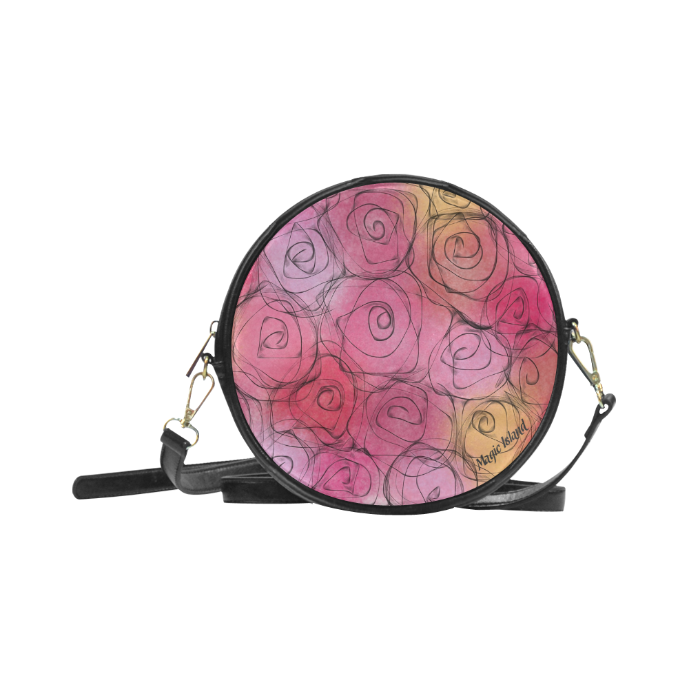 Red Pastel Roses. Inspired by the Magic Island of Gotland. Round Sling Bag (Model 1647)