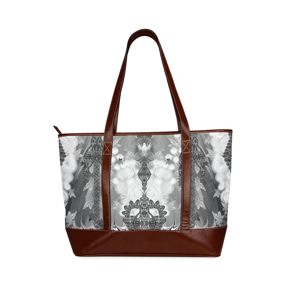spanish lace black and white v n back Tote Handbag (Model 1642)