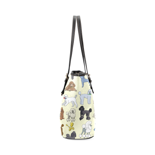 poodles cream Leather Tote Bag/Small (Model 1640)