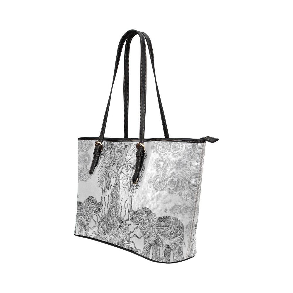 indes 3-2 white Leather Tote Bag/Small (Model 1651)