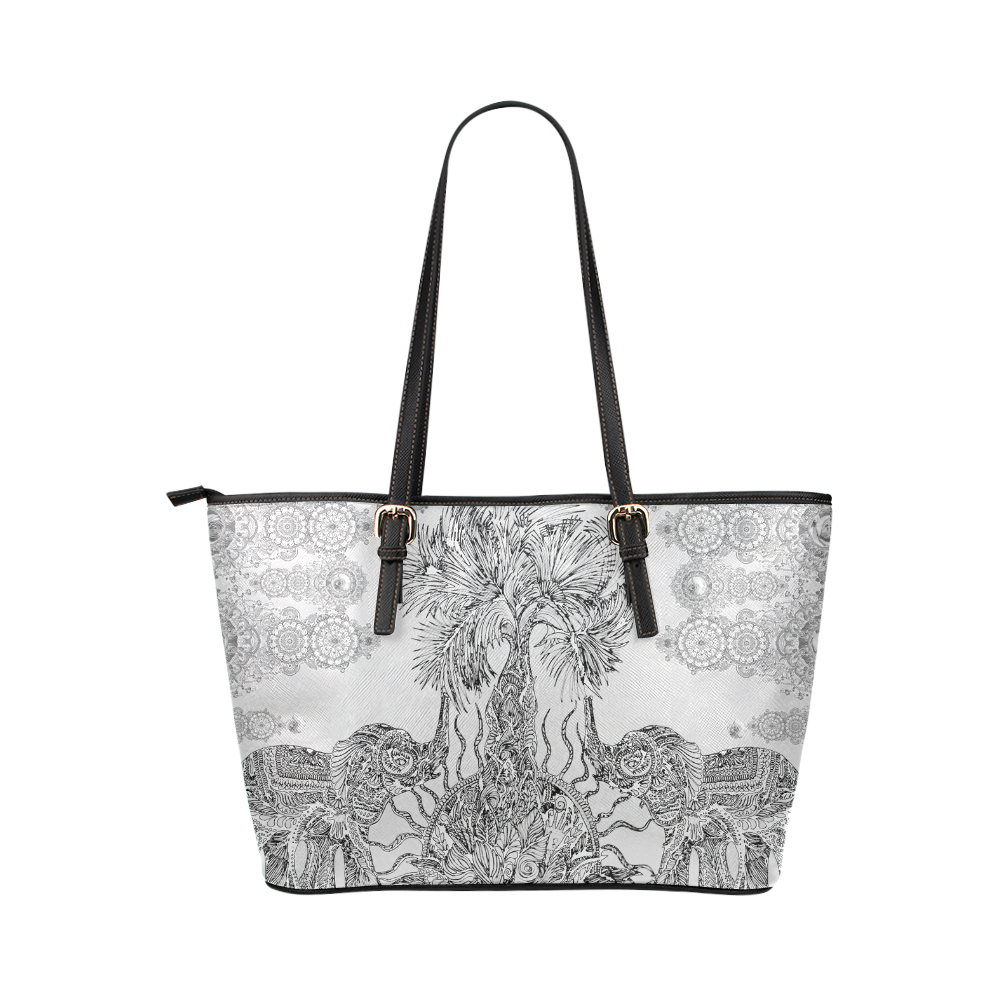 indes 3-2 white Leather Tote Bag/Small (Model 1651)