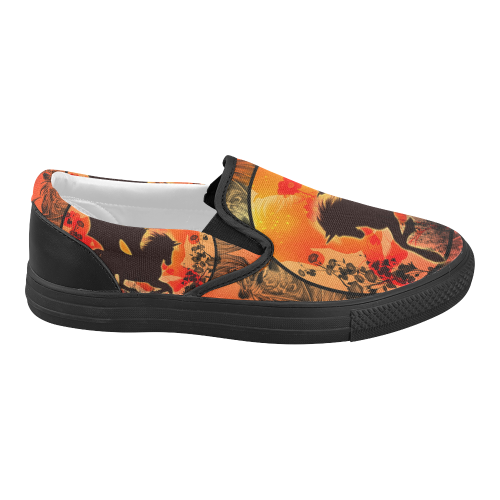 Wonderful black unicorn silhouette Women's Slip-on Canvas Shoes (Model 019)